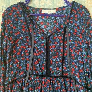 LOFT | Floral Velvet Trim Peplum Blouse